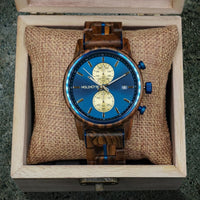 Herrenuhr Blau-Gold Holz - Hongkong Edition