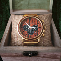 Manhattan Holzuhr – Goldene Chronographenuhr mit Holzdetails